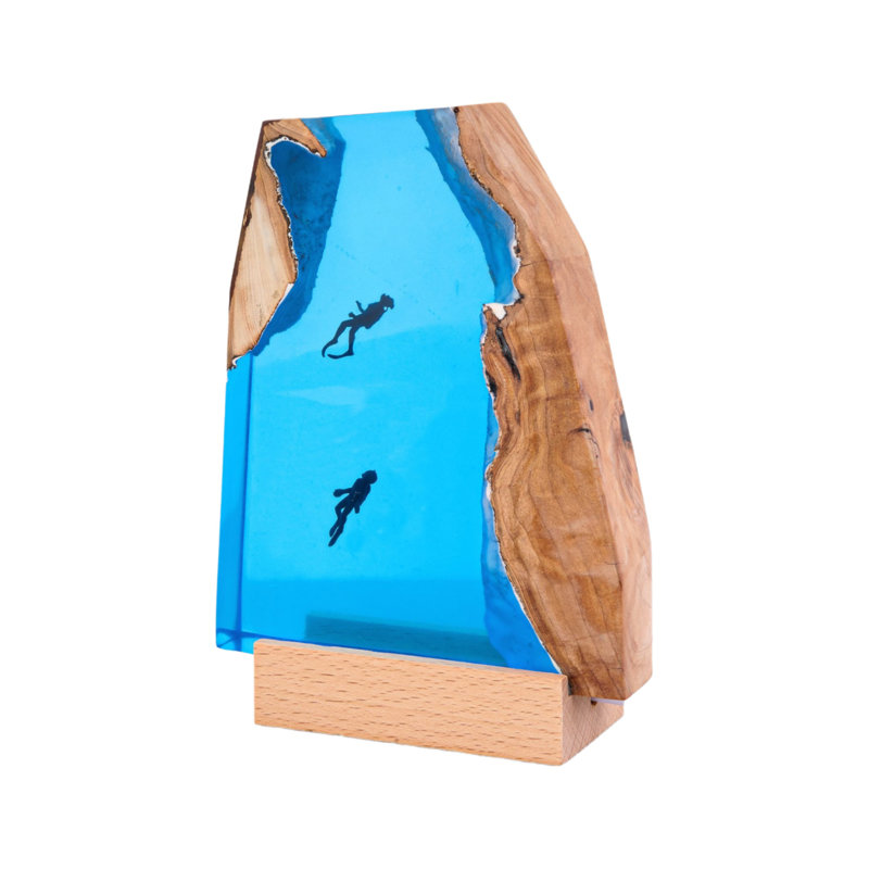 Lampe océan en résine, lampe en bois de résine bleue, veilleuse atmosphère, cadeau de Noël festif