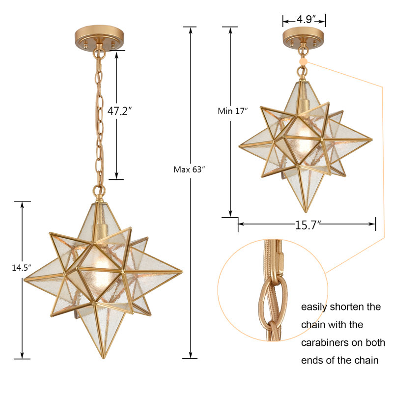Luminaire suspendu Moravian Star, H 63 po x l 17 po x P 15,7 po, Doré