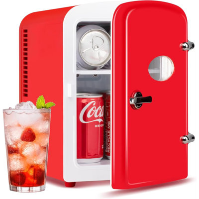 Simple Deluxe 4L/6 Can Mini Fridge with Observation Window, Portable Cooler & Warmer Freon-Free Small Refrigerator