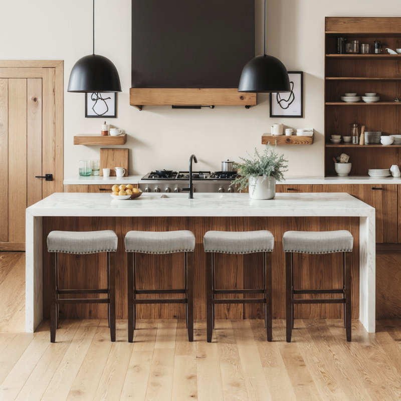 Tabouret de bar moderne avec siège en bois Jaeshon, Tabouret de comptoir (siège d'une hauteur de 24,4, Gris clair, 4