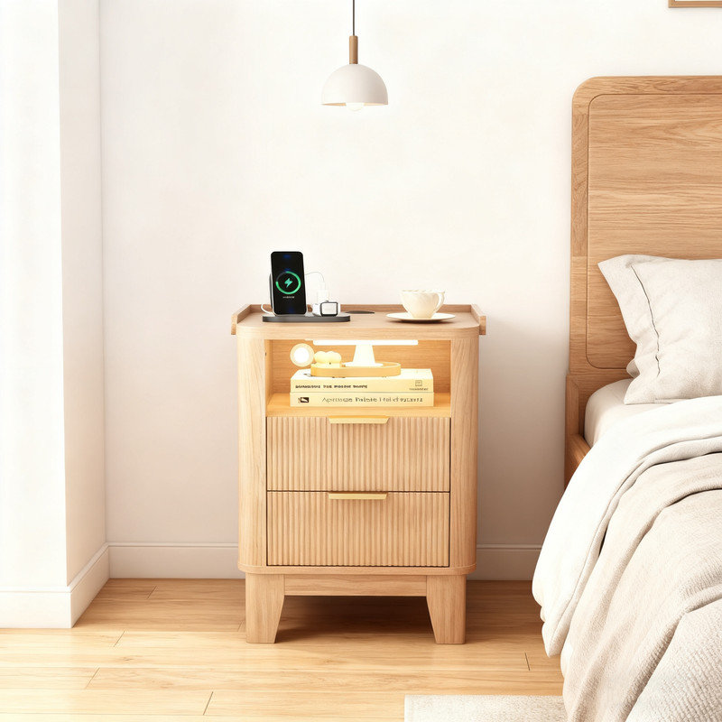 Table de chevet avec lumières DEL, Naturel, Individuel