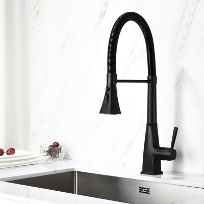 Robinet de cuisine avec bec rétractable, texture en acier inoxydable noir mat, revêtement anticorrosion, buse rotative à 360 ° pour une utilisation simple de l'eau, accès
