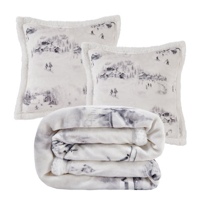 Campfire Sherpa Western Southwestern Lodge Throw Blanket Set with 2 Pillows