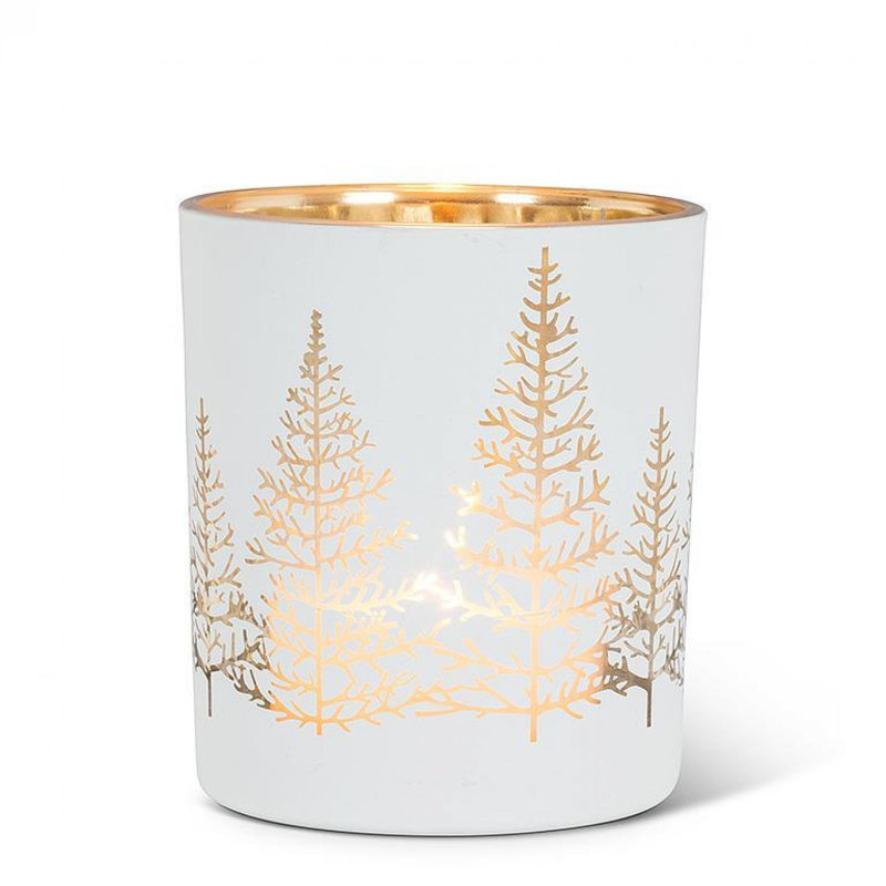 Tree Tealight Candle Holder, 4" H x 3" W x 3" D, White;Gold