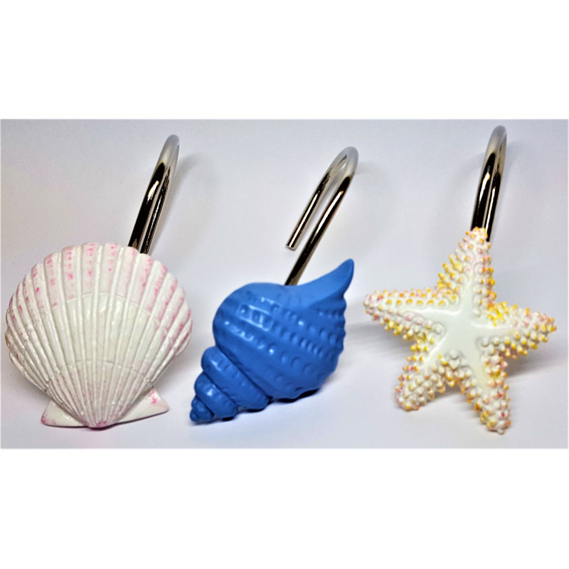 Crochets de rideau de douche coquillages et étoiles de mer
