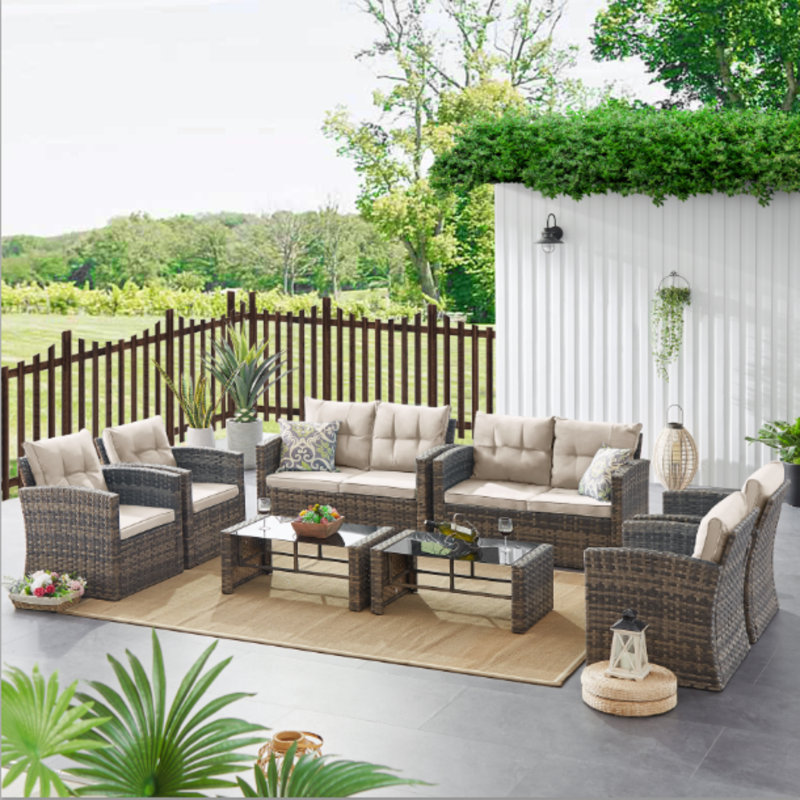 Ensemble de conversation modulaire de huit articles avec coussins