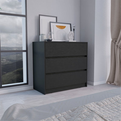 Dresser 31"H, 3 Drawers, Chest Of Drawers, Black