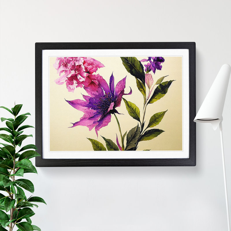 Serene Flowers - Framed Print, Black, 46cm H x 64cm W x 2cm D