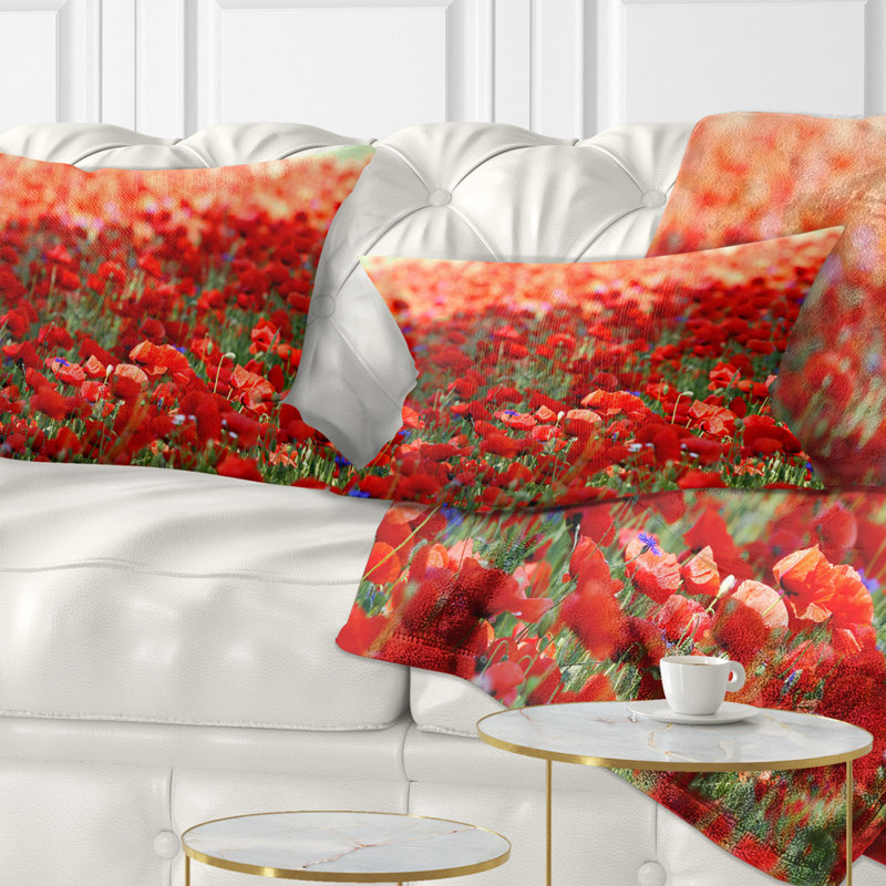 Thick Red Poppy Flower Field - Coussin décoratif imprimé floral