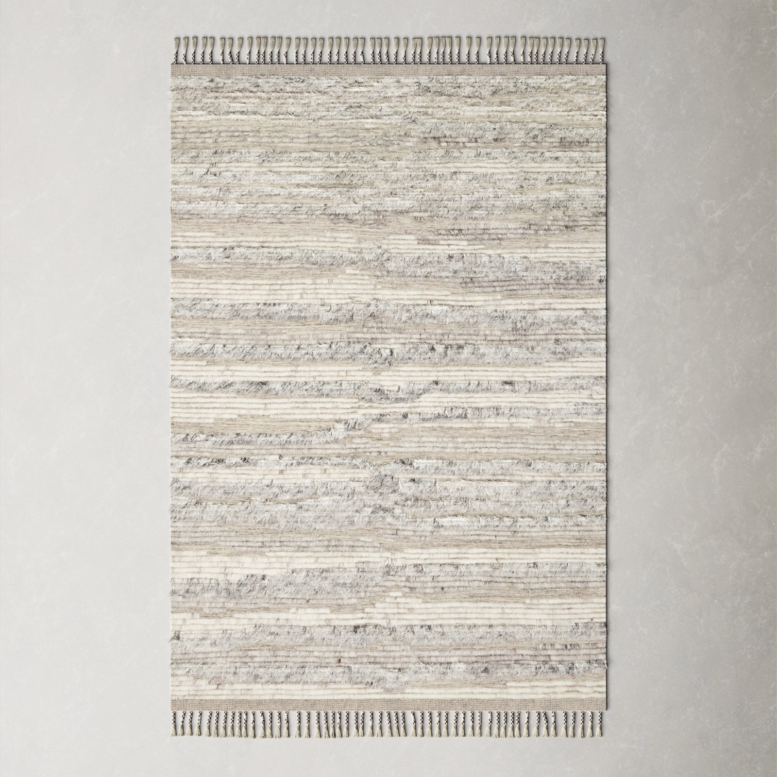 Benjamin Natural Ivory Hand-Knotted Wool Rug, Rectangle 5'6" x 8'6"