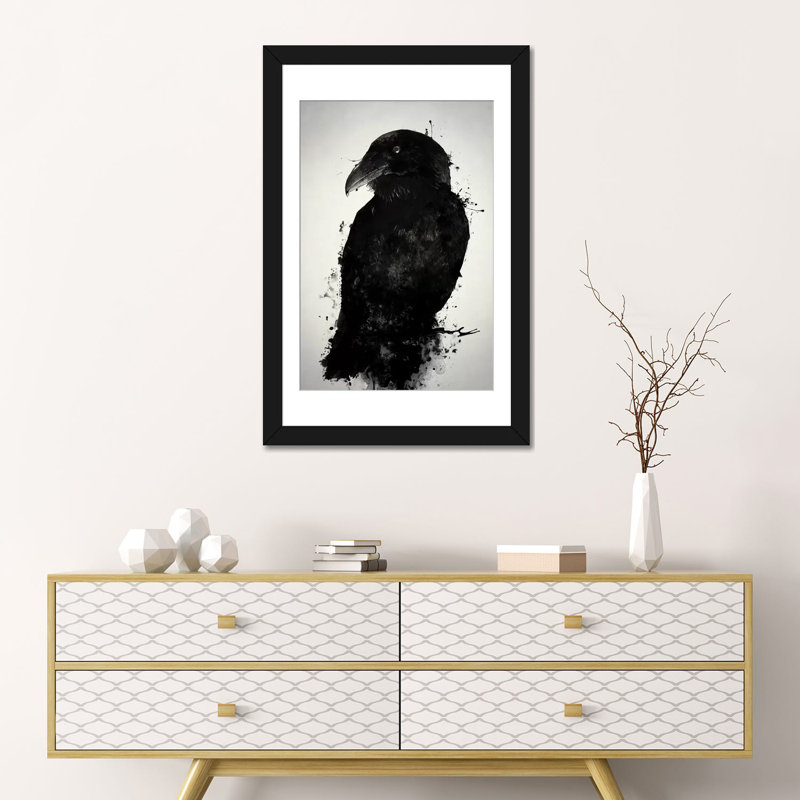 «The Raven», impression sur toile, H 24 po x l 16 po x P 1 po, Papier d'art encadré noir, Blanc