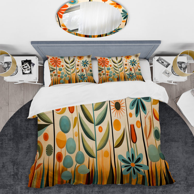 Ensemble de housse de couette rouge Mid Century Mod Nature - Abstract Midcentury