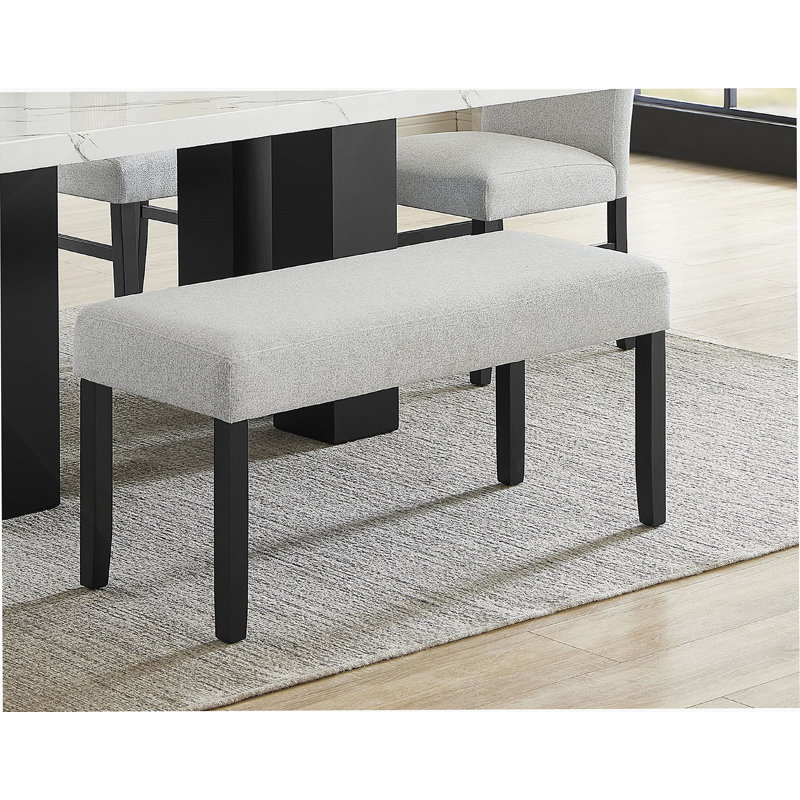 1Pc Light Gray Upholstered Bench Soft Neutral Tone Dark Finish Legs Wooden Dining Room Furniture