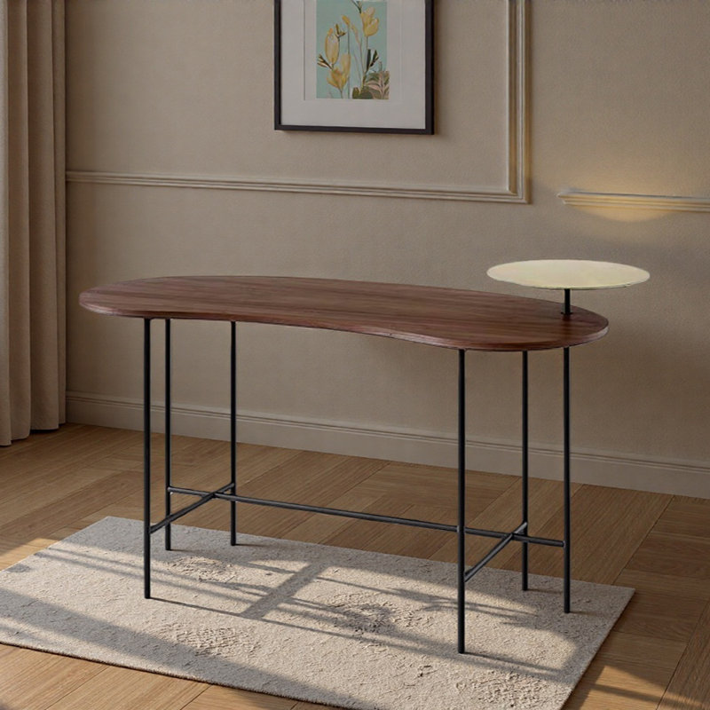 Bureau d'écriture simple et créatif, H 29,52 po x l 55,11 po x P 24,4 po, Brun foncé/or