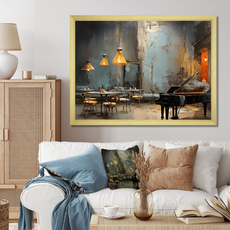 Rétro Sonate de Pinao dans Jazz Café III - musique Jazz Art mural, Cadre doré à coins fermés, H 16 po x l 32 po x P 1 po