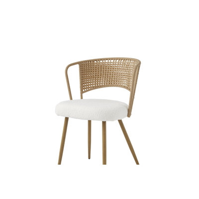 Ensemble 2 pièces de chaises de salle à manger en osier de ferme, chaises de cuisine à dossier en canne rembourré avec pieds en métal Boucle