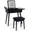 Coiffeuse noire avec DEL, 2 tiroirs, station de charge, panneau et tabouret en cuir pour la chambre à coucher, miroir de maquillage de coiffeuse 27,9 po