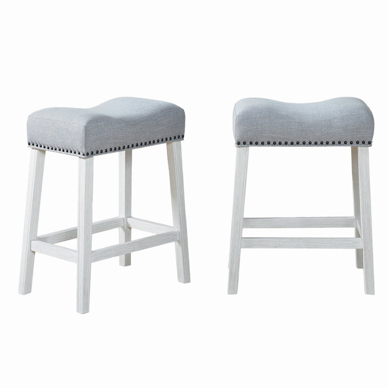 Tabourets de comptoir rembourrés Coco, Tabouret de comptoir (siège d'une hauteur de 25 p, Gris / Blanc