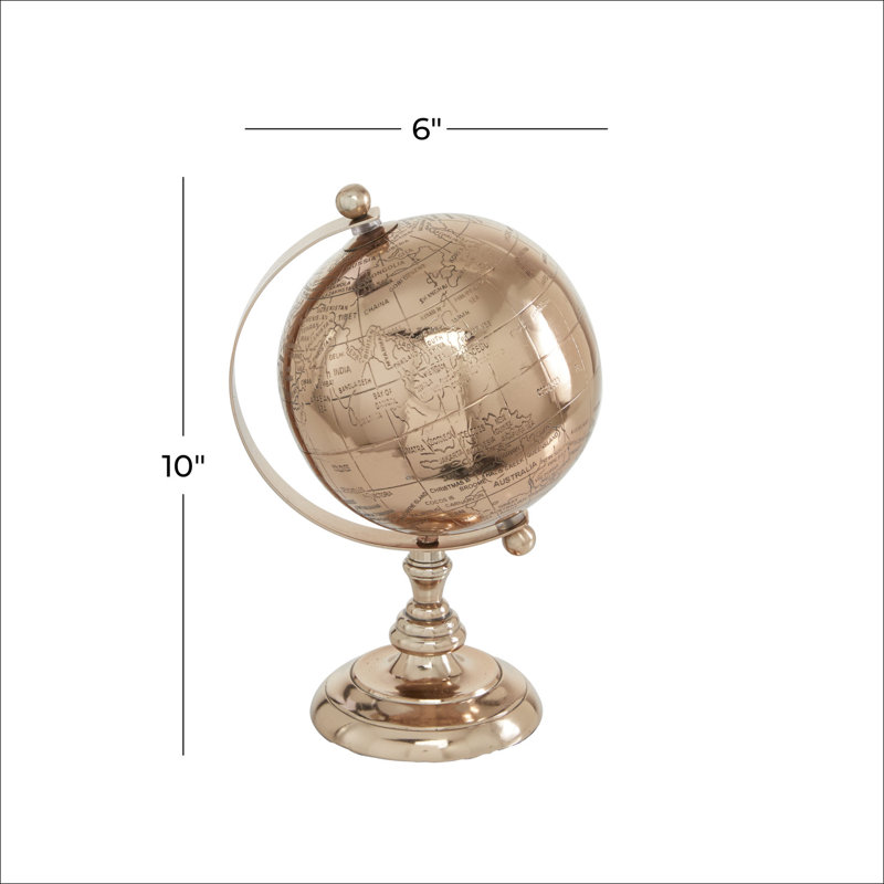 Globe terrestre en aluminium et aluminium, H 10,1 po x l 5,7 po x P 5,7 po
