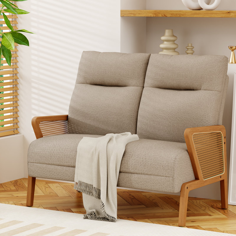 Canapé 48 po avec accoudoirs en rotin, Taupe