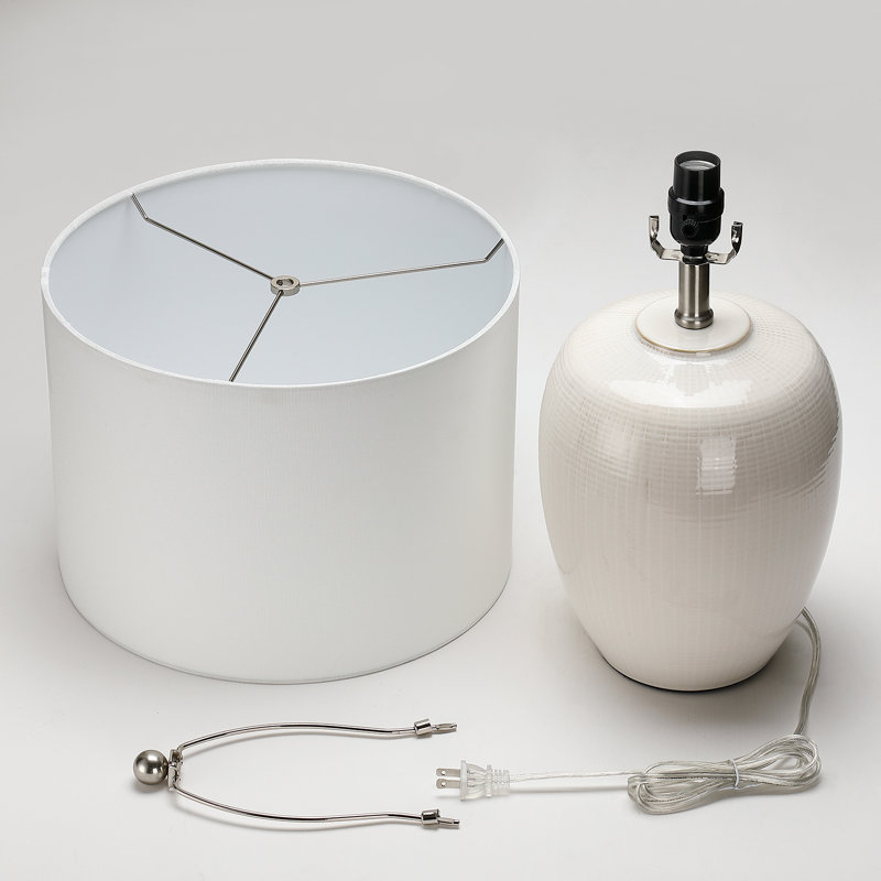 23in. 3-way White Ceramic Table Lamp With Drum Shade, Ivory White