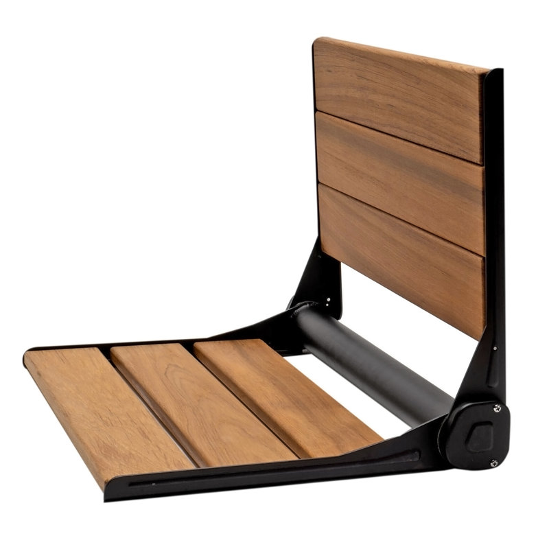 Banc de douche 18 po en bois de teck mural noir
