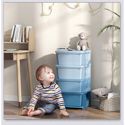 Qaba 4 Tier Kids Storage Unit With 16-Liter Drawers,  For Organizing Toys And Books In Bedrooms And Playrooms.