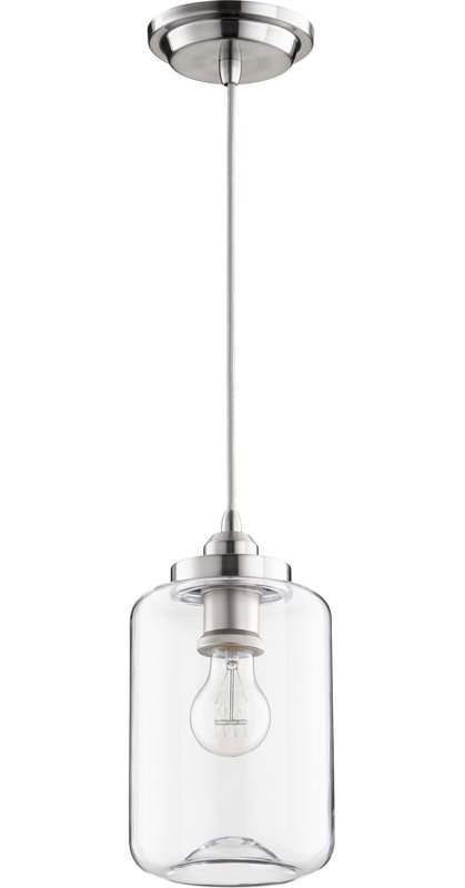 Luminaire suspendu cylindrique à 1 lumière Rayner, H 10,75 po x l 5,75 po, Nickel satiné