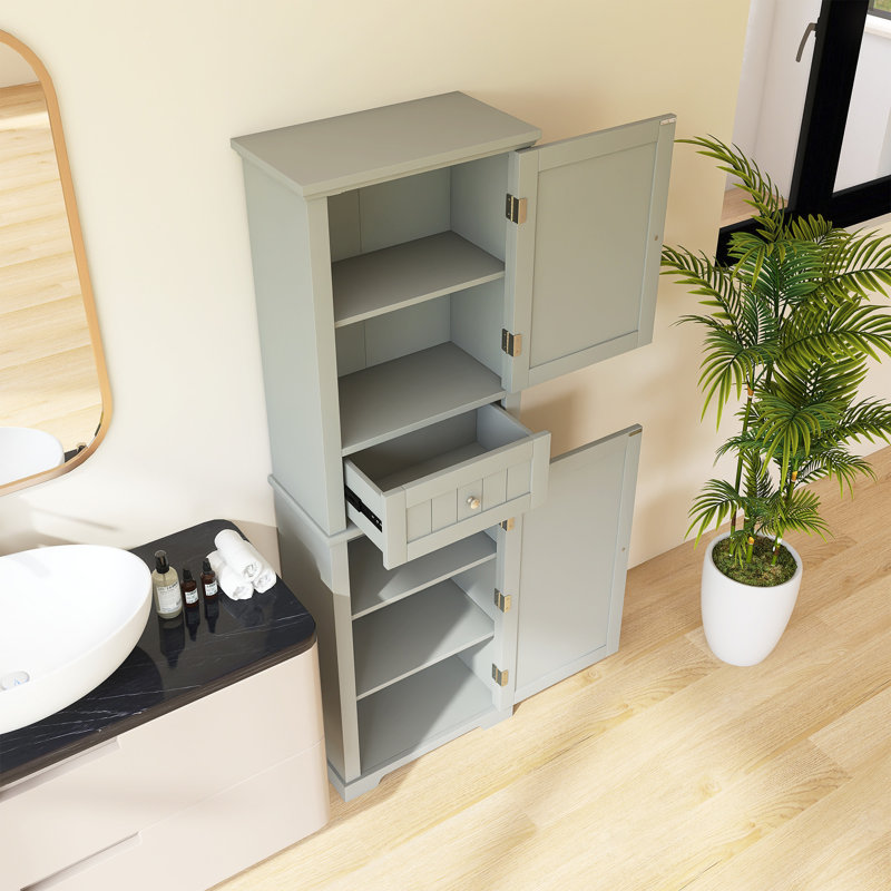 Tall Bathroom Storage Cabinet, Freestanding Storage Cabinet With Drawer And Adjustable Shelf, Gray