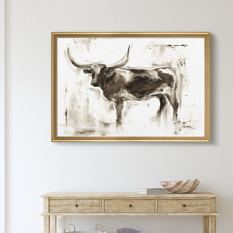Longhorn Study II - Reproduction d'art sur toile encadrée, H 22,5 po x l 30,5 po x P 1,5 po, Doré