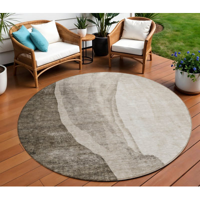 Tapis extérieur rond lavable abstrait taupe et brun 8 pi