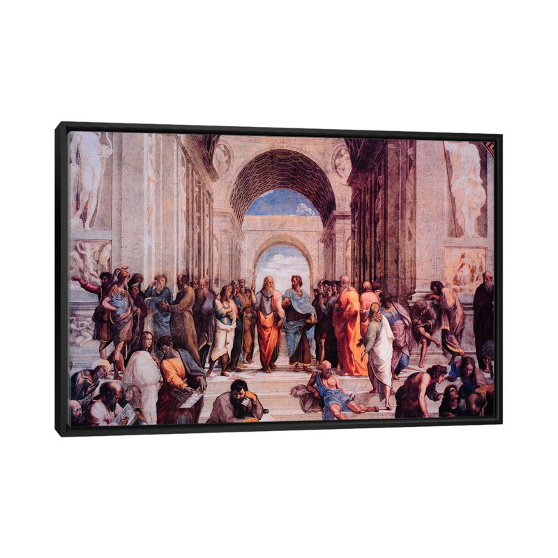 School of Athens by - impression, H 18 po x l 26 po x P 1,5 po, Toile encadrée noire, Pas de tapis