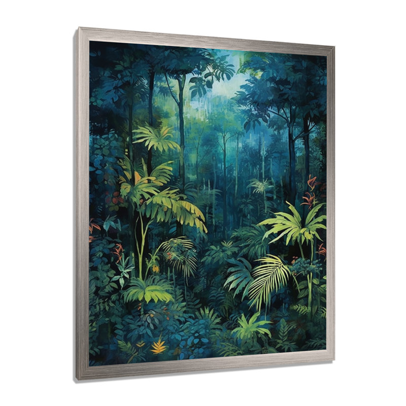 Jungle Expedition - Forest Wall Art, Silver Single Picture Framed, 40" H x 30" W x 1.5" D