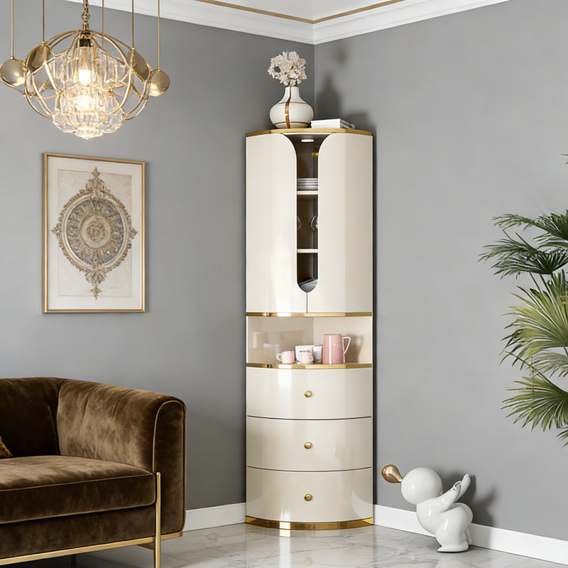 Armoire de coin triangulaire de luxe H 72,83 po, armoire de rangement moderne minimaliste, organisateur de coin mural multifonctionnel pour le salon et la chambre à coucher