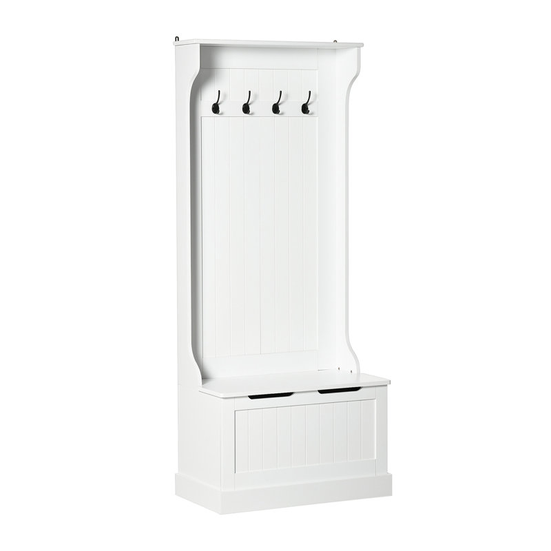 Hall Tree with Coat Rack, Storage and Sitting Bench, White