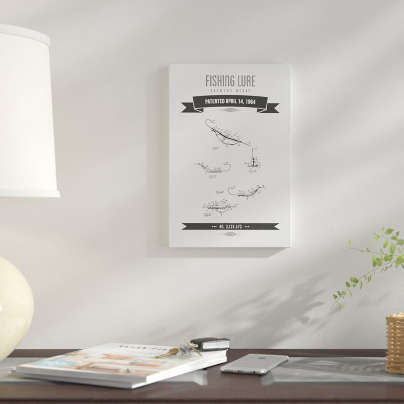 " Raymond McVay Fishing Lure Patent Sketch Retro II " by Aged Pixel, 40" H x 26" W x 1.5" D, No Mat, Wrapped Canvas