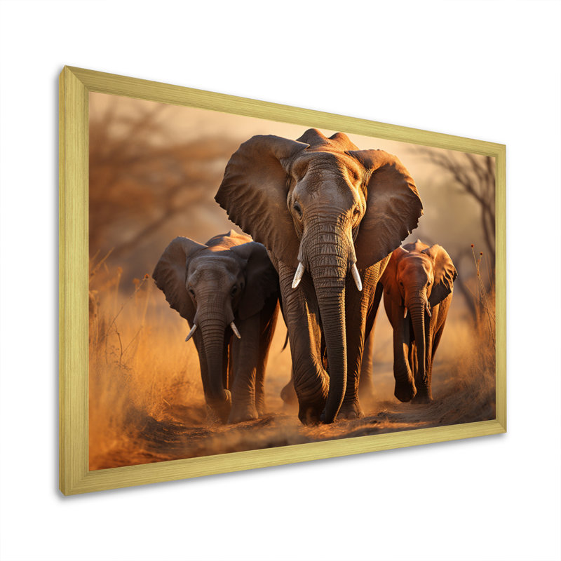 Éléphants d'Afrique, «Family Bond», H 16 po x l 32 po x P 1 po, Cadre doré simple