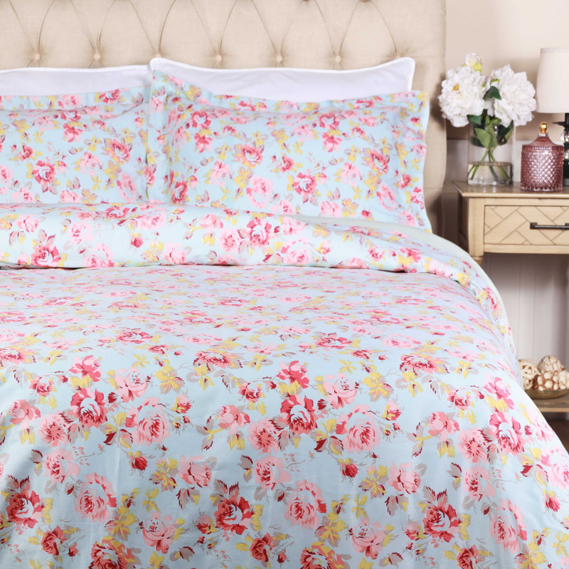 Scotia Cotton Duvet Cover Set with Pillow Shams Vintage Bedding Bohemian Wildflower, King / California King