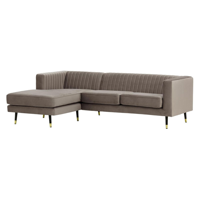 Monaville 4 Seater Velvet Sofa & Chaise, Left Hand Facing, Brown