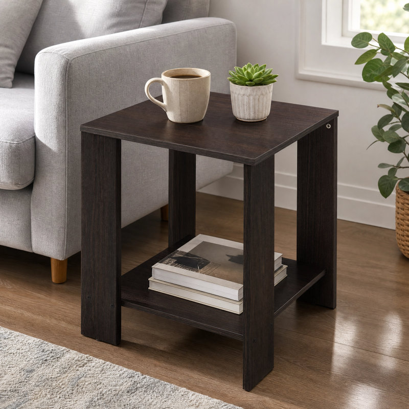 Table de bout à 2 niveaux avec tablette de rangement ouverte