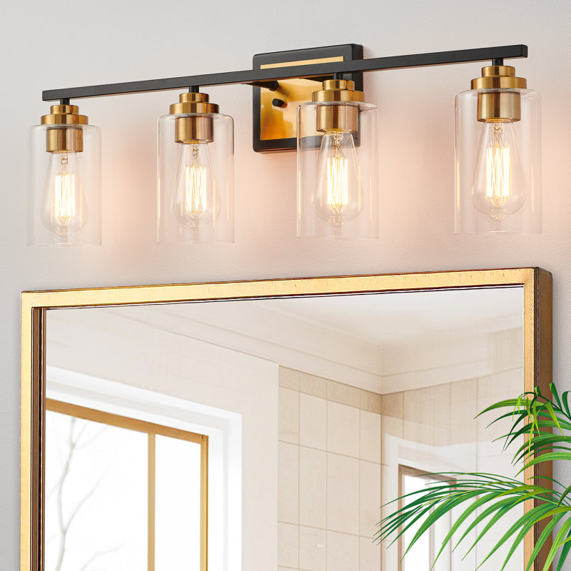 Quitterie - Éclairage pour meuble-lavabo, Clear, 4, Noir/or