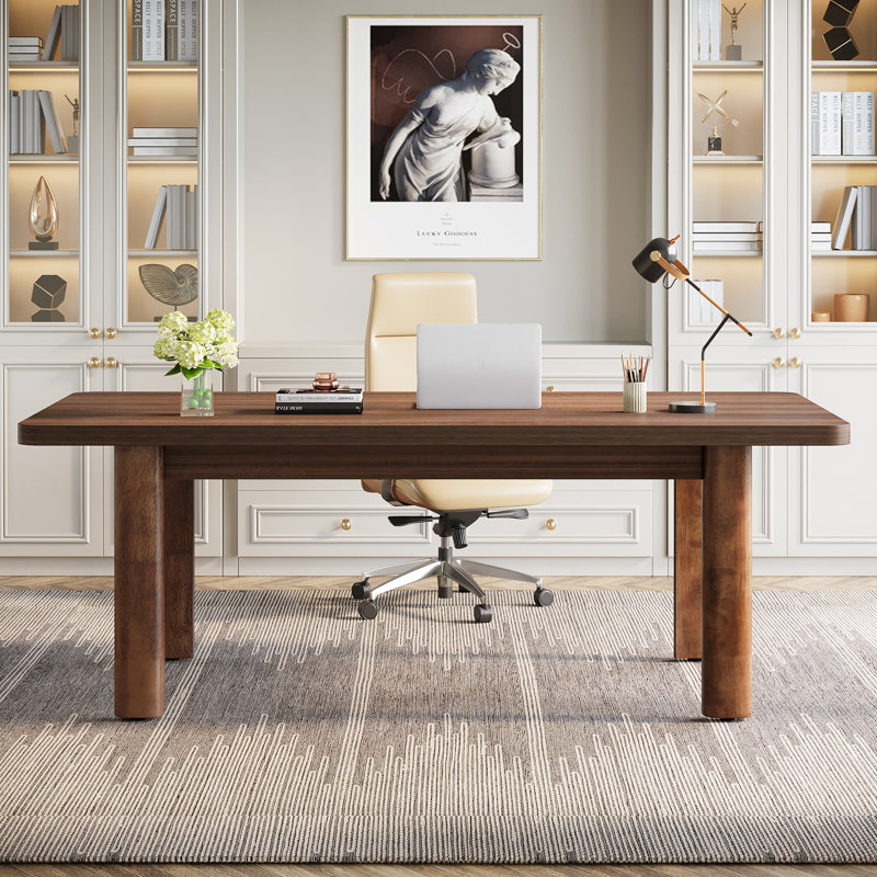 Nikkol Solid Wood Executive Desk, Walnut