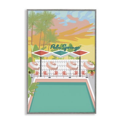 Palm Springs Pool Time Framed Giclee Art by Jen Bucheli
