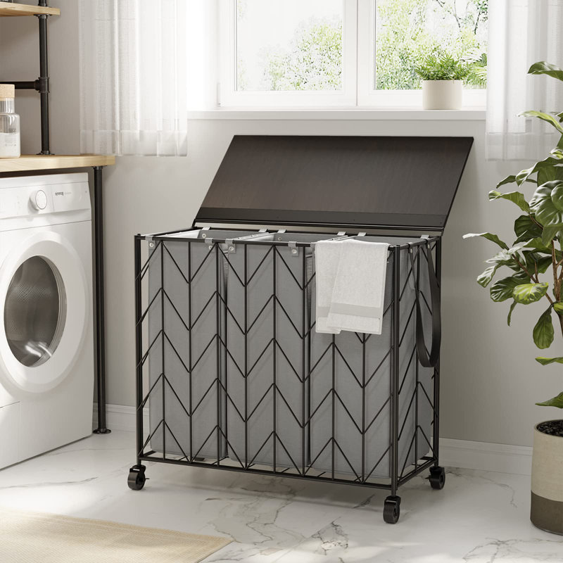 142L Laundry Hamper 3 Section with Lid, Gray