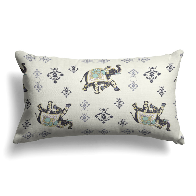 MughalElephant  Rectangular Throw Pillow, Blue/Ivory