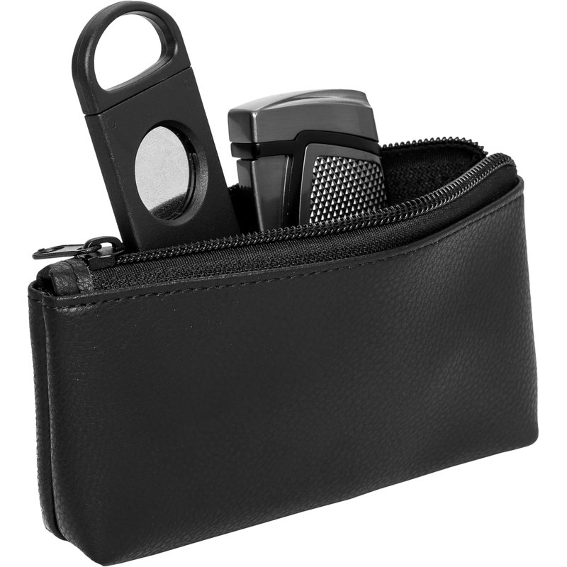Daily Zipper Pouch Leather-P875L, Black