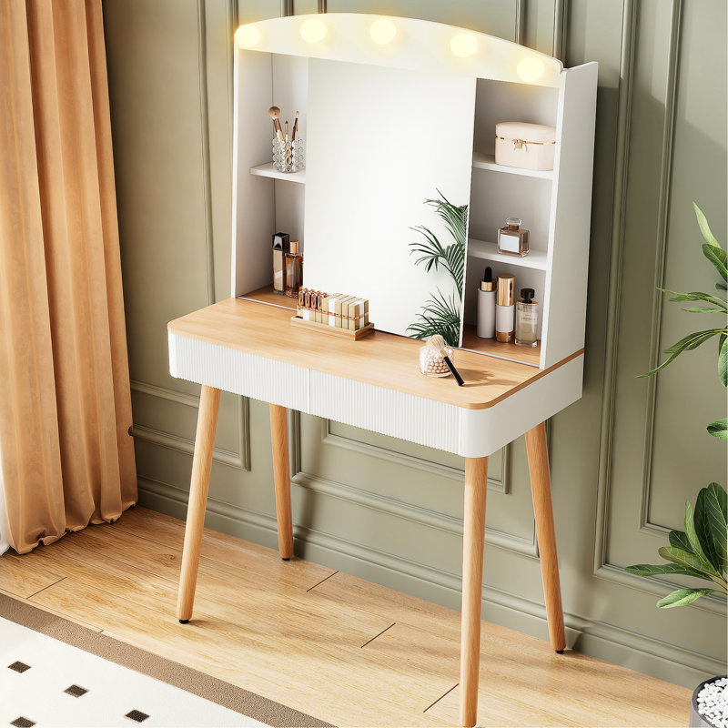 Makeup Dressing Table With 3 Lighting Colors, Sliding Mirror, Big-Capacity Storage, White , Functional For Small Guest Rooms Colors Vanity , Ideal Cosmetic Storage In Limited Spaces