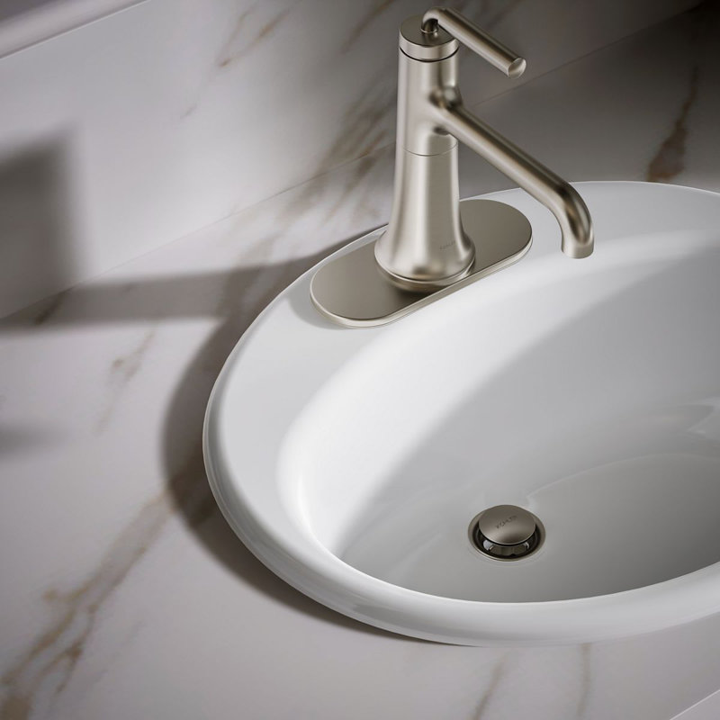 Farmington Metal Oval Drop-In Bathroom Sink with Overflow, White