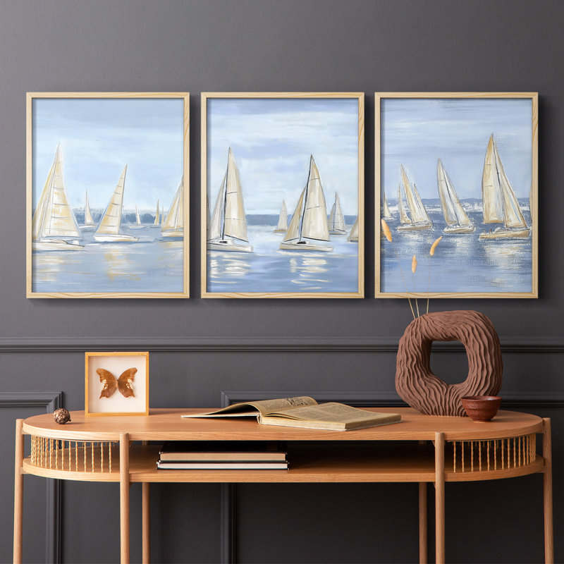 Série Sea and Shore I - Ensemble de 3 estampes numériques - Prêt à accrocher, Naturel, H 14 po x l 11 po