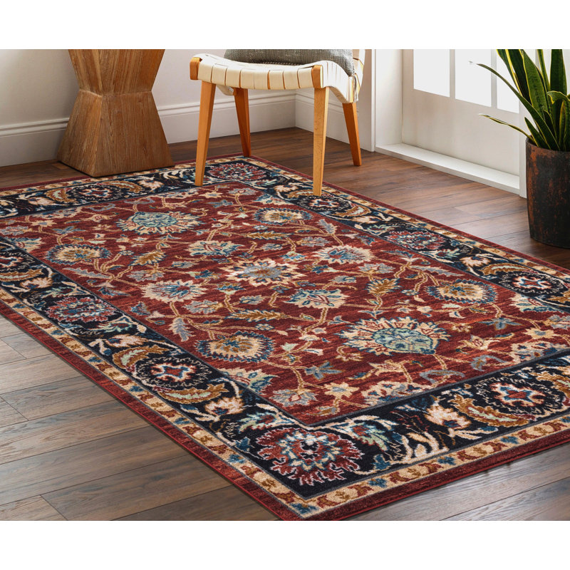 Lyanne Washable Non-Slip Red Area Rug, Rectangle 5'3" x 6'9"